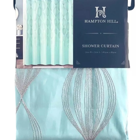 Hampton Hill 72" x 72" Dhalia Aqua & Silver Luxury Textured Shower Curtain NEW - Picture 1 of 2